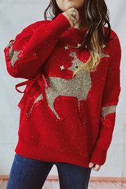 Christmas Pattern Knitted Crew Neck Long Sleeved Sweate