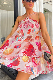 Ocean Princess Unique Print Halter Tiered A-line Mini Skirt