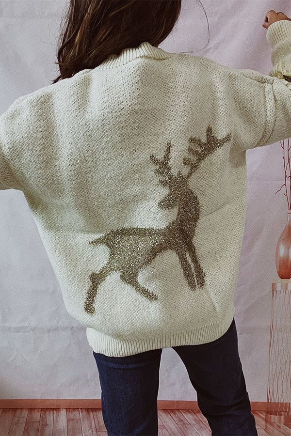 Christmas Pattern Knitted Crew Neck Long Sleeved Sweate