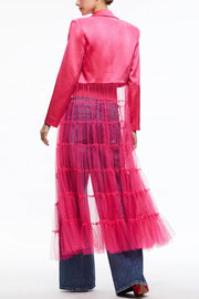 Incredibly Special Flowy Satin Layered Tulle Patchwork Midi Blazer