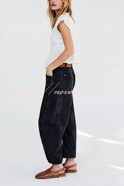 Rina Denim Mid-Rise Pocket Tapered Hem Barrel Jeans