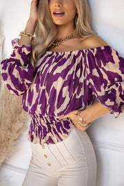 Exaggerated Leopard Print Pleated Long Sleeved Shirt