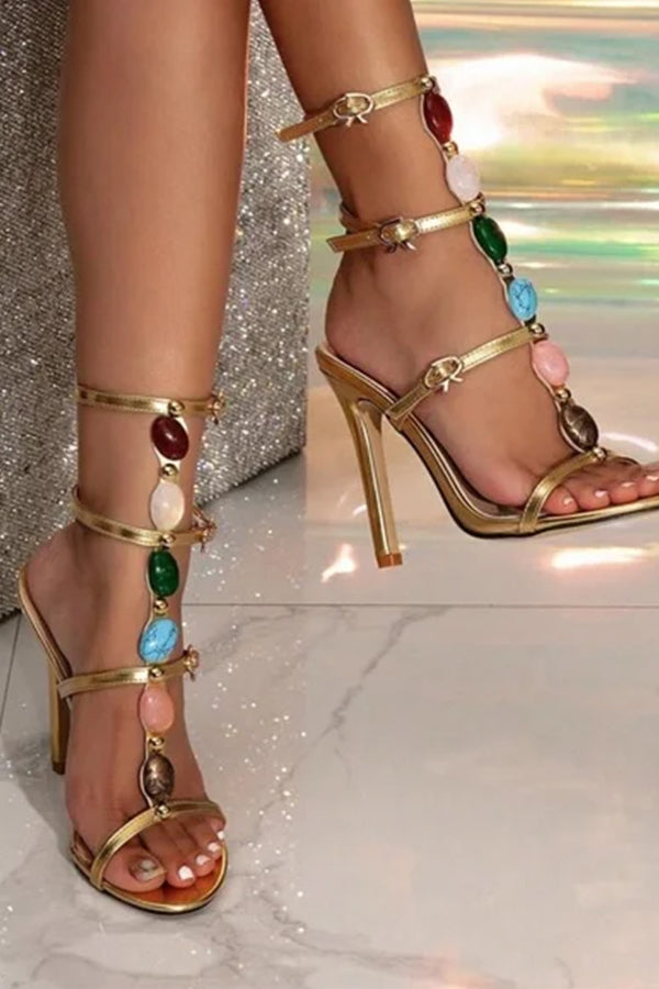 Stiletto high heels pearl open toe buckle sandals