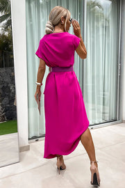 Extraordinary Cut Asymmetrical Short Sleeve Belted Loose Midi Dress