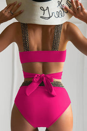 Simple Style Suspender Contrasting Color Suspender  Bikini Swimsuit