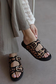Leopard Print Double Button Women's Slippers