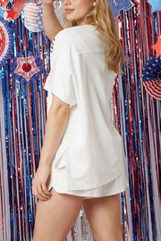 Independence Day Flag Sequined Stretch Waist Pocket Shorts Set