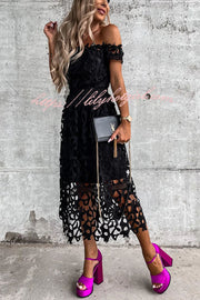 Dream Date Off Shoulder Crochet Lace Midi Dress
