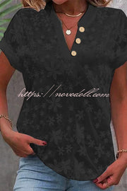 Flower Embroidered Casual Solid Color Short-sleeved Shirt