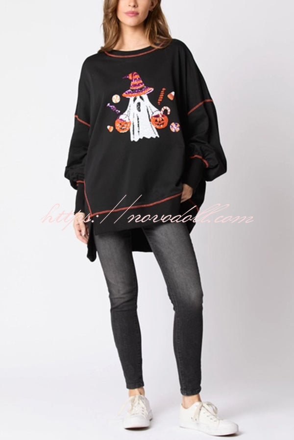 Halloween Ghost Sequin Loose Casual Sweatshirt