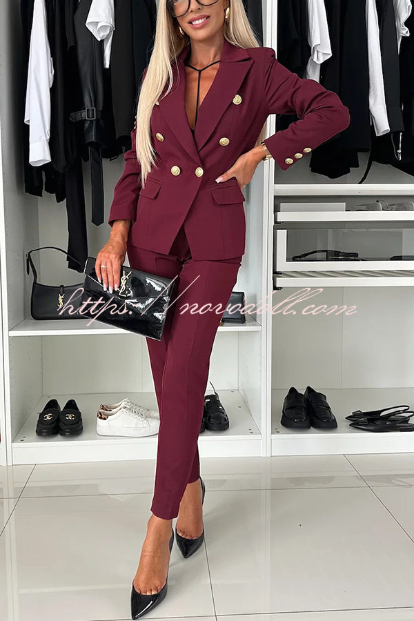 Feeling of Confidence Metal Button Long Sleeve Lapel Blazer