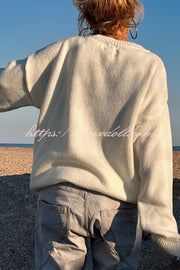 Letter Pattern Crew Neck Long Sleeve Loose Knit Sweater