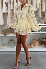 Nicola Lace Long Balloon Sleeve Blouse and Elastic Waist Layered Skort Set