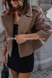 Fashionable British Lapel Long Sleeve Crop Jacket