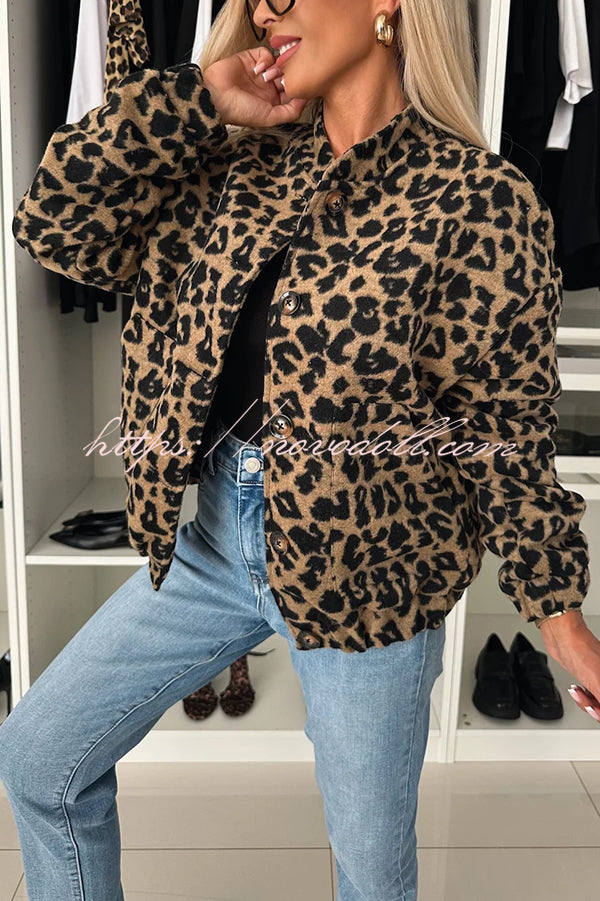 Leopard Print Loose Long-sleeved Pocket Casual Jacket