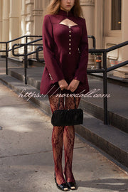 Elegant Long-sleeved Hollowed-out Button-down Slim-fit Mini Dress