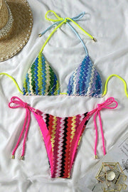 Knit Wave Unique Print Stretch Tie Bikini Swimsuit