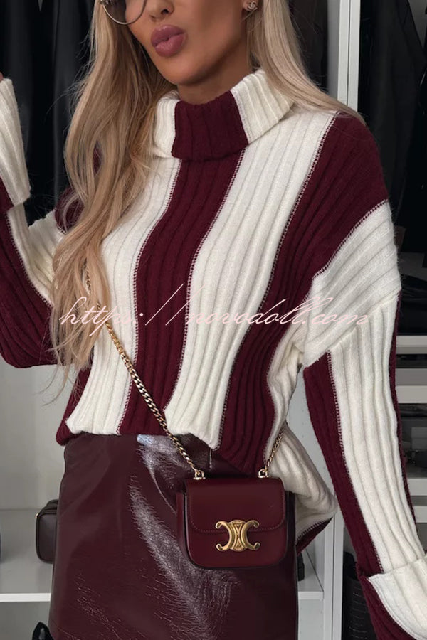 Comfort and Warmth Knit Color Block Long Sleeve Turtleneck Sweater