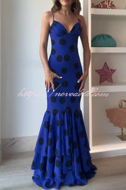 Eliora Mesh Polka Dot Print Gathered Bust Layered Fishtail Hem Maxi Dress