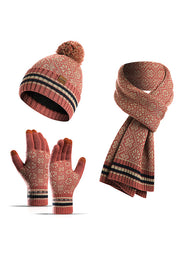 Winter Warm Knitted Hat Scarf Gloves Three-piece Set