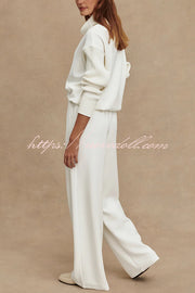 Morning Coffee Walks Ribbed Turtleneck Long Sleeve Sweatshirt and Elastic Waist Pocketed Loose Pants Set