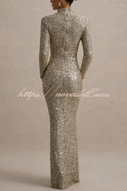 Galaxy Premium Sequin Turtle Neck Long Sleeve Maxi Dress