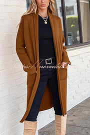 Solid Color Long-sleeved Casual Loose Pocket Mid-length Cardigan