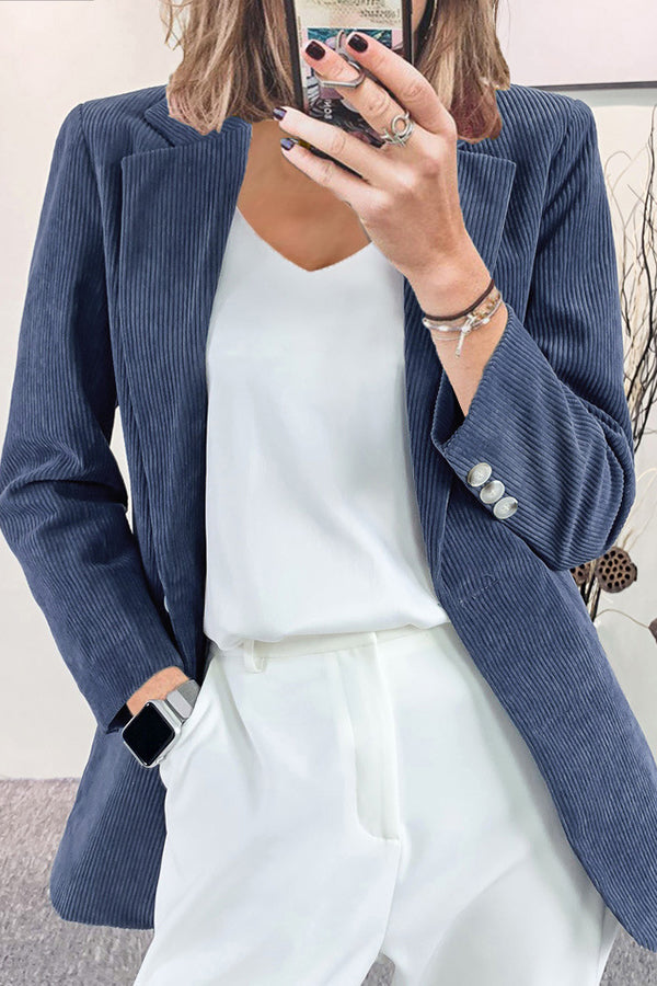 Solid Color Lapel Long Sleeve Button Casual Blazer