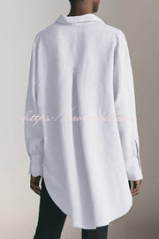 Reality Calling Linen Blend Solid Button Long Sleeve Loose Blouse