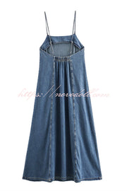 Tenaya Denim Back Elastic A-line Loose Slip Maxi Dress