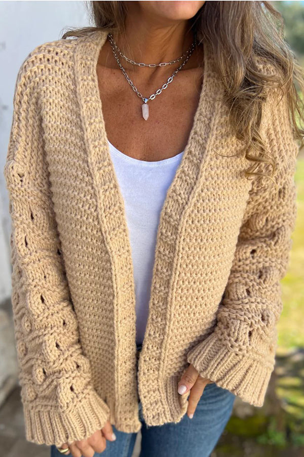 Fashion Knit Solid Color V-neck Long-sleeved Cardigan