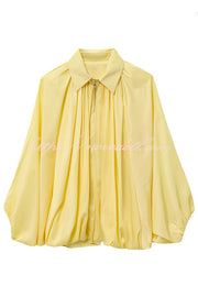 Fashion Lapel Loose Puff Long Sleeve Casual Zipper Jacket