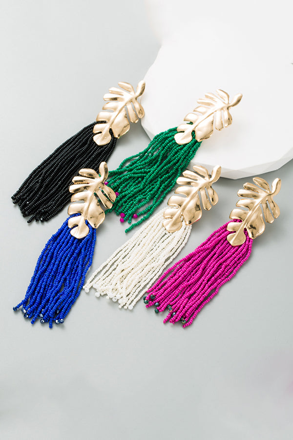 Bohemian Handmade Rice Bead Tassel Long Earrings