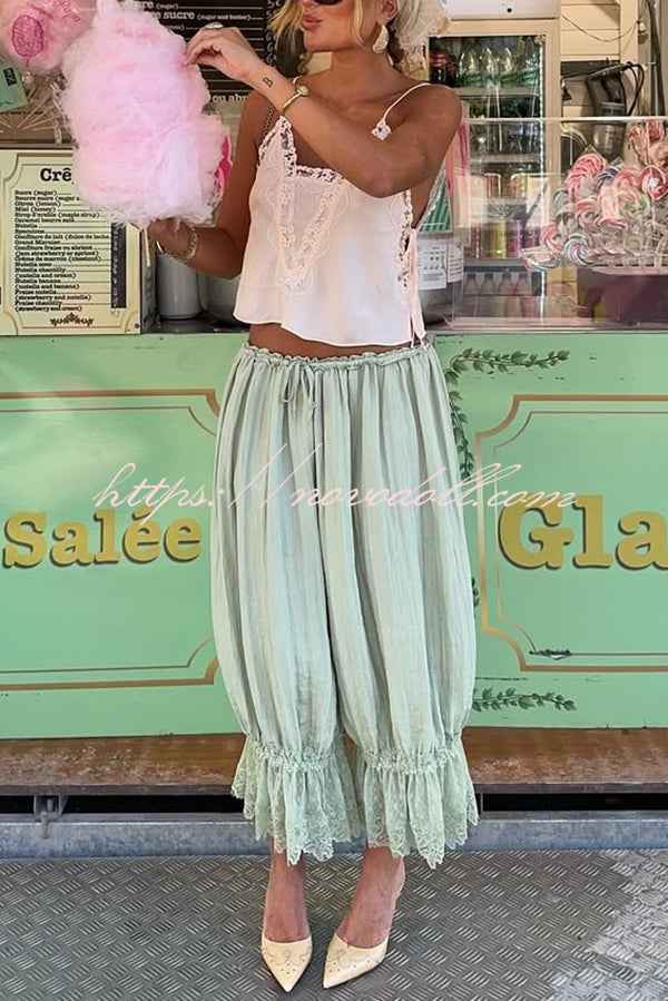 Pastoral Style Elastic Waist Lace Hem Bloomer Pants