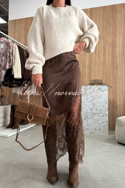 Antara Satin Lace Patchwork High Rise H-line Maxi Skirt