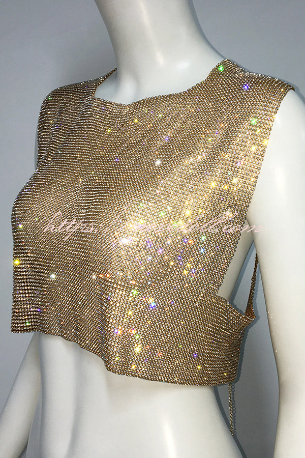 Sexy Metallic Rhinestone Backless Chain Vest