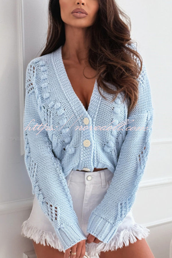 Fashion Hollow Long Sleeve V-neck Button Loose Knitted Cardigan