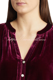 Solid Color Velvet V-neck Long-sleeved Shirt