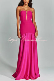 Mermaid Style Off Shoulder Sheer V-neck Satin Hem Party Maxi Dress