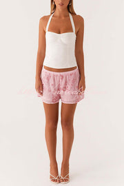 Dazzling Sequin Beaded Material Low Rise Elastic Waist Loose Shorts