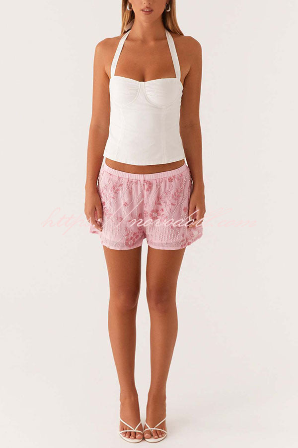 Dazzling Sequin Beaded Material Low Rise Elastic Waist Loose Shorts