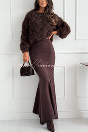 Caitlin Knit Stretch Fabric High Waist Fishtail Casual Maxi Skirt