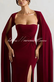 Elegant Goddess Square Neck Twisted Cape Sleeve Slit Maxi Dress