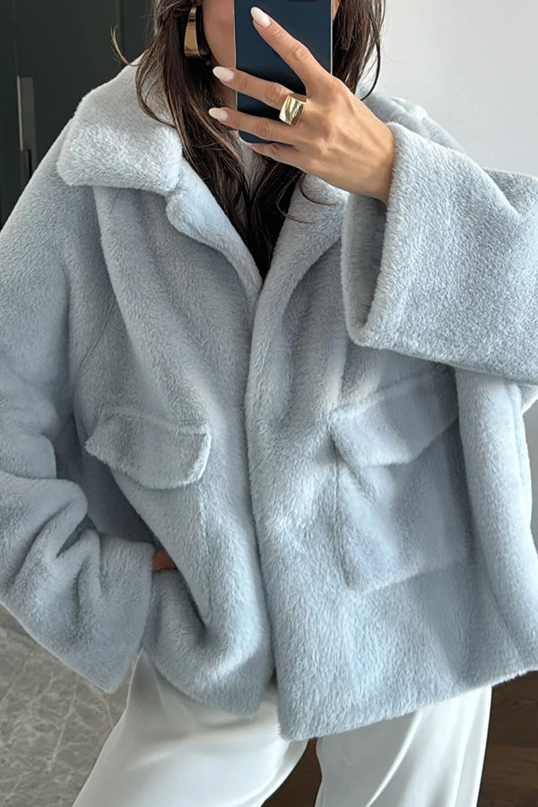 Fashion Lapel Long Sleeve Loose Furry Coat