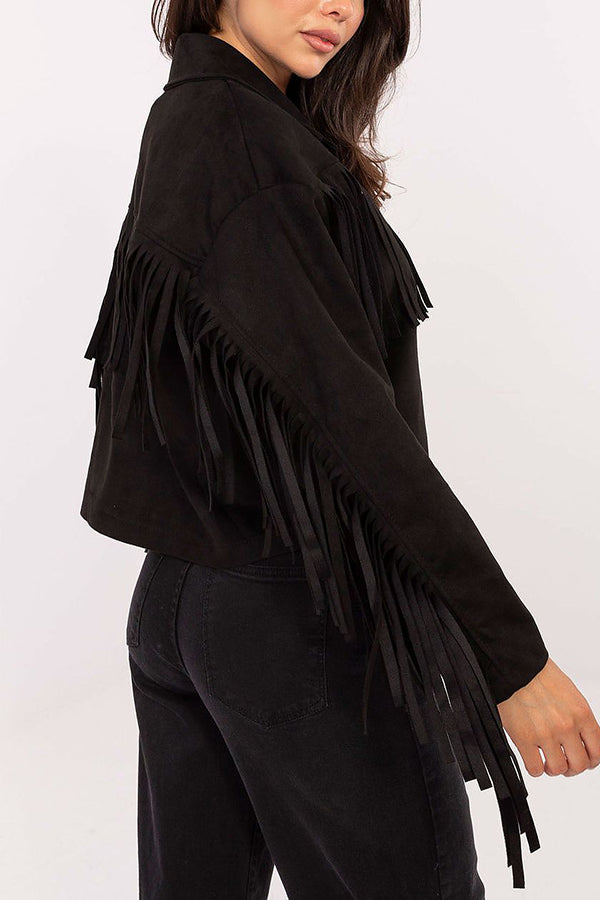 Fashion Lapel Long Sleeve Tassel Decorated Loose Coat