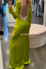 Mystic Moment Satin Lace Trim Long Sleeve Backless Maxi Dress