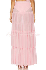 Stunning Chiffon Elastic Waist Layered A-line Maxi Skirt