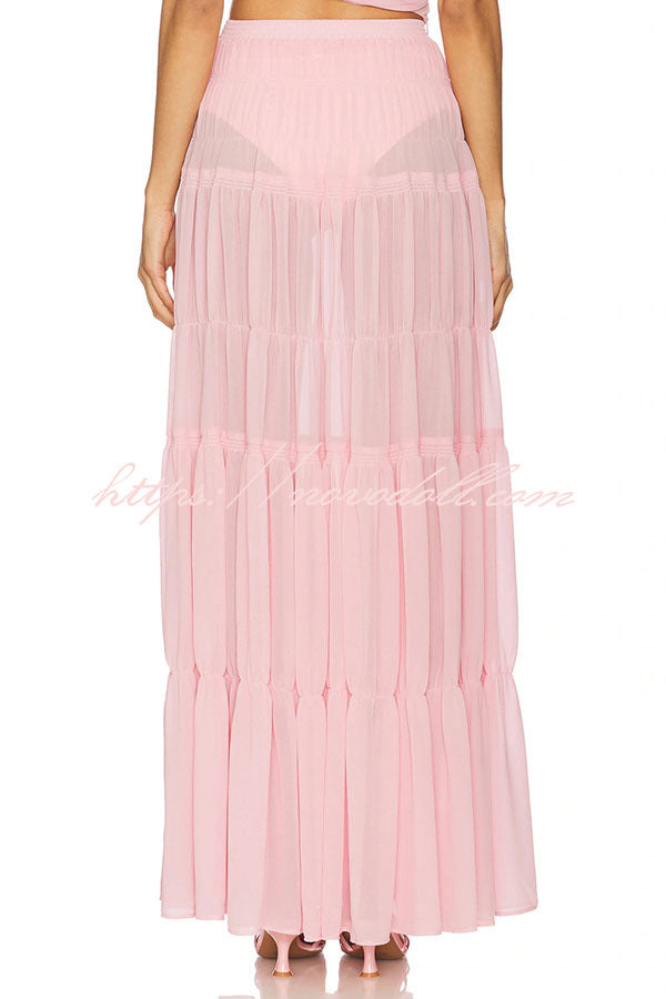 Stunning Chiffon Elastic Waist Layered A-line Maxi Skirt
