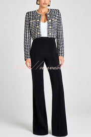 Remy Check Bouclé-tweed Fabric Pearl Trim Gold Button Long Sleeve Jacket