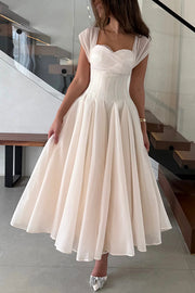 Elegant Sleeveless Waist-cinching Tulle Full-hem Maxi Dress